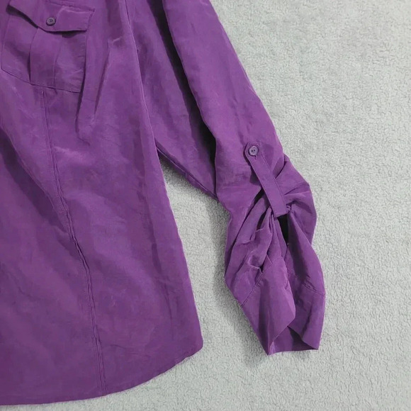 Roz & Ali Women's 2X Purple Button-Up Blouse With Tab Sleeve 28CT - Picture 7 of 8
